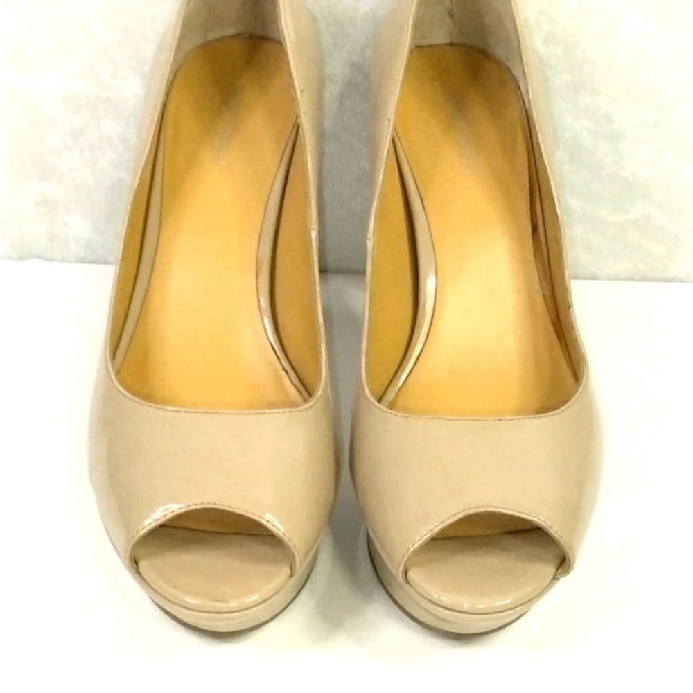 NINE WEST Nordstrom Nude Platform Pumps Size (9.5) Peep Toe Stiletto Heels